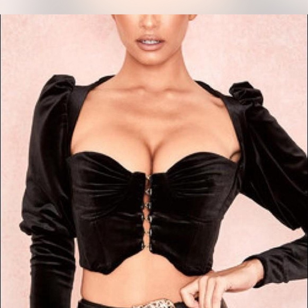 HOUSE OF CB 'Karla' Black Velvet Puff Sleeve XS